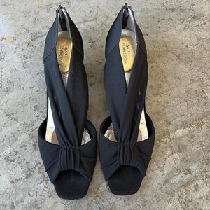 Ros Hommerson Black Mesh Peep Toe Heels Back Zip Size 11 4A Super Slim